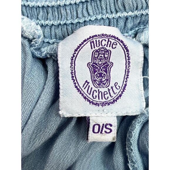 Muche Muchette Off Shoulder Embroidered Blue Dress One Size Ethnic Boho Smocked - Picture 7 of 11